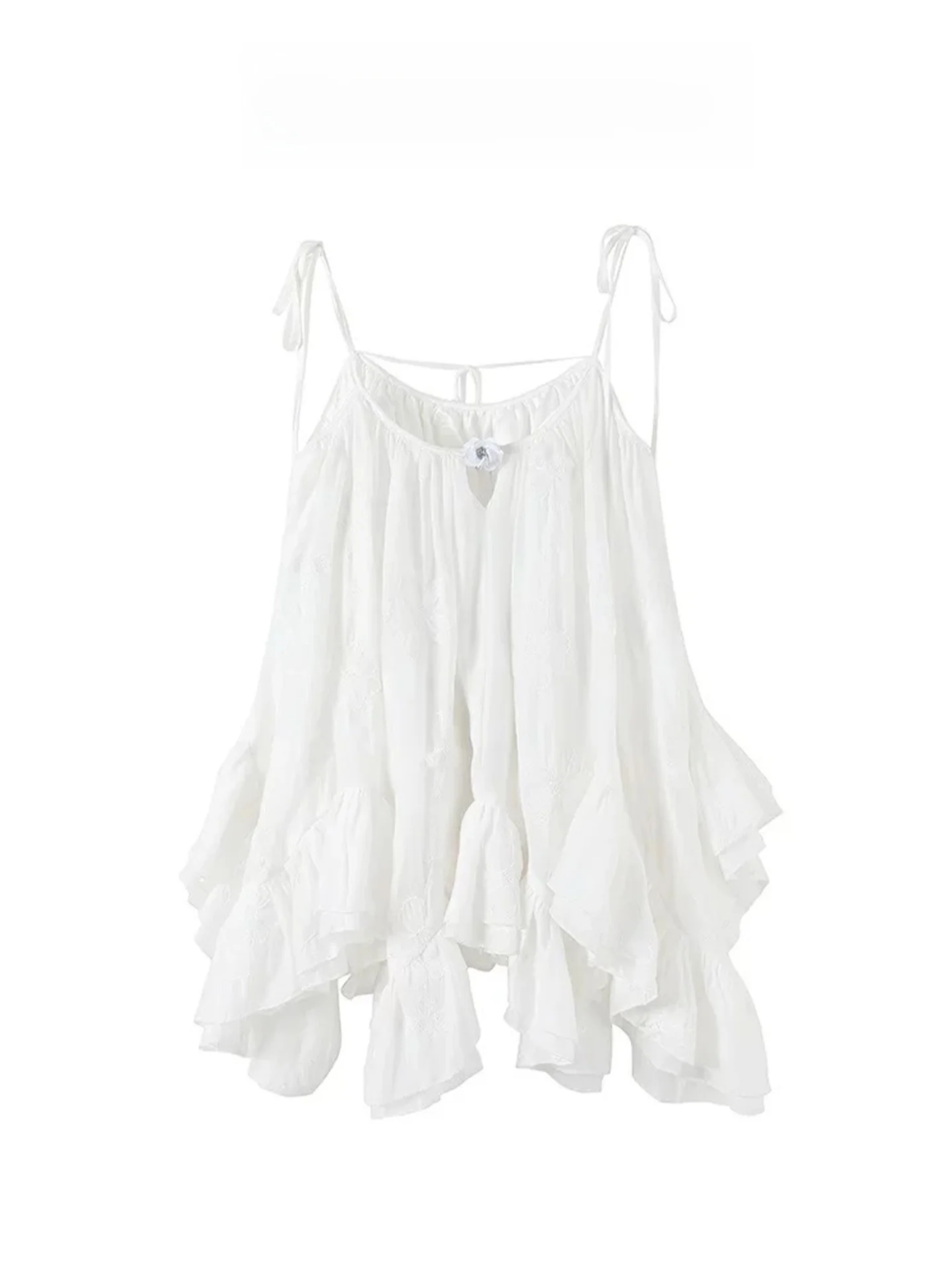 

Fre White Irregular Strap Dr Women's Summer Bal Beach Vaion Strap Puffy Skirt Set ort Sve round Ne Two-Pi...