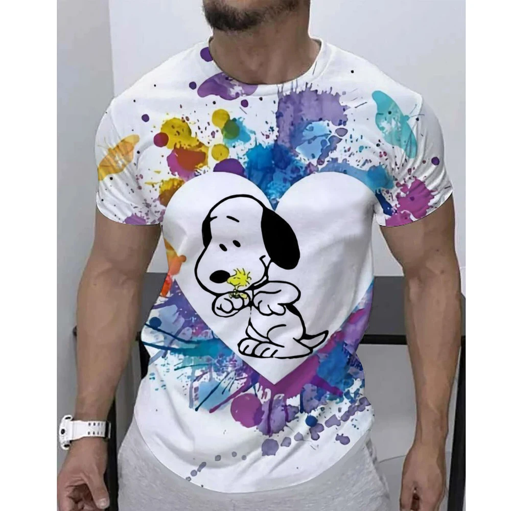 تي شيرت رجالي صيفي مطبوع عليه سنوبي كاجوال فضفاض بالإضافة إلى حروف مطبوعة برقبة دائرية وأكمام قصيرة #4