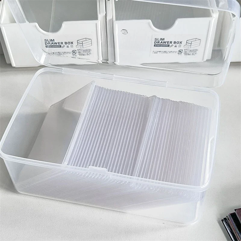 Cream Transparent Storage Box Flip Lid Desktop Organiser Photographic Card Storage Sort Hair Jewellery Jewellery Organiser