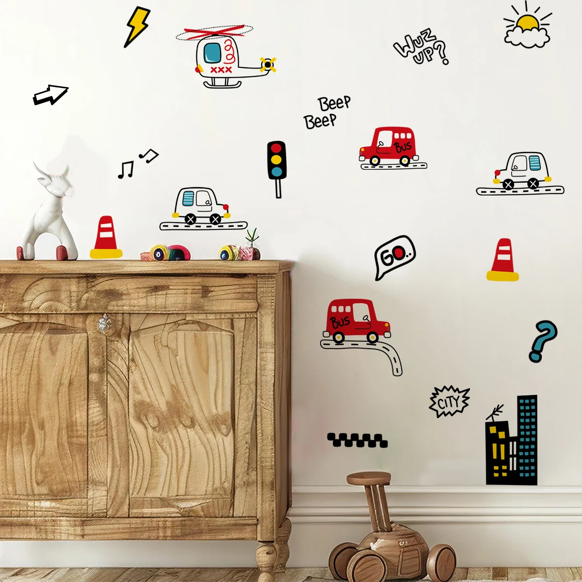 Cartoon Cute Hand Drawn Cars Cargo Truck Watercolor Wall Sticker for Kids Room Wall Decals Playroom Kindergarten Nursery