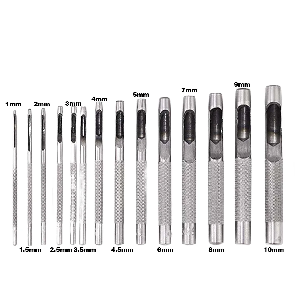 Juego de punzones huecos de cuero de 1-10mm, 14 Uds., artesanía de cuero, perforadora de agujeros huecos redondos para cinturón, junta de correa de reloj, perforadora hueca de cuero