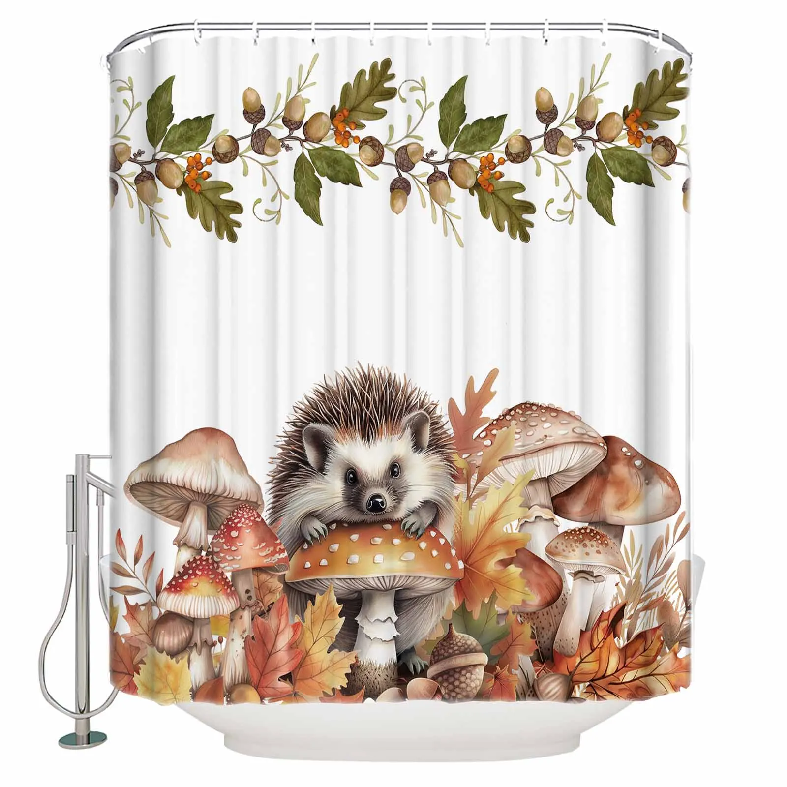 Autumn Leaves Pumpkin Mushroom Hedgehog Shower Curtains Waterproof Bath Curtains Home Decor Modern Luxury Bathroom Curtain