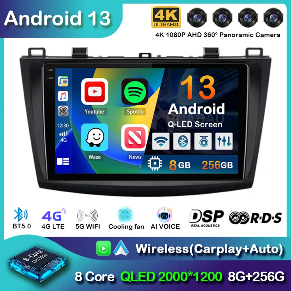 Android 13 Carplay Auto Wifi+4G Car Radio DSP For Mazda 3 2010 2011 2012 2013 Multimedia Video Player GPS 2din Head Unit Stereo