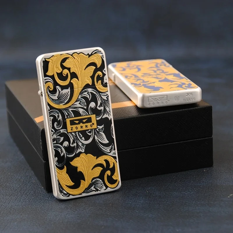

ZORRO Second-generation Ultra-thin Tang Grass Carving Lighter, Brass, Sealed and Waterproof High-quality Oil Lighter