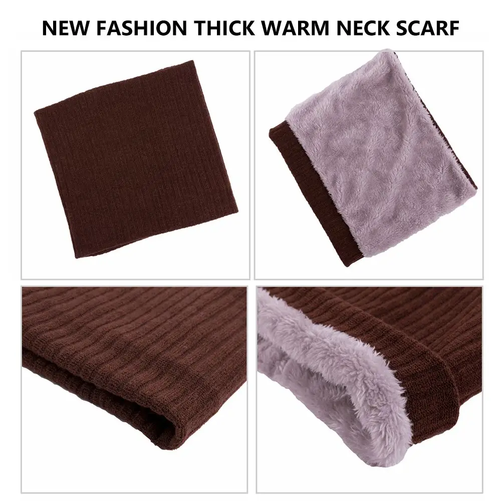 Double-layer Neck Warmer Circle Loop Scarves Shawl Wrap Women Men Soft Fleece Lined Thick Knitted Scarf Winter Warm Scarf