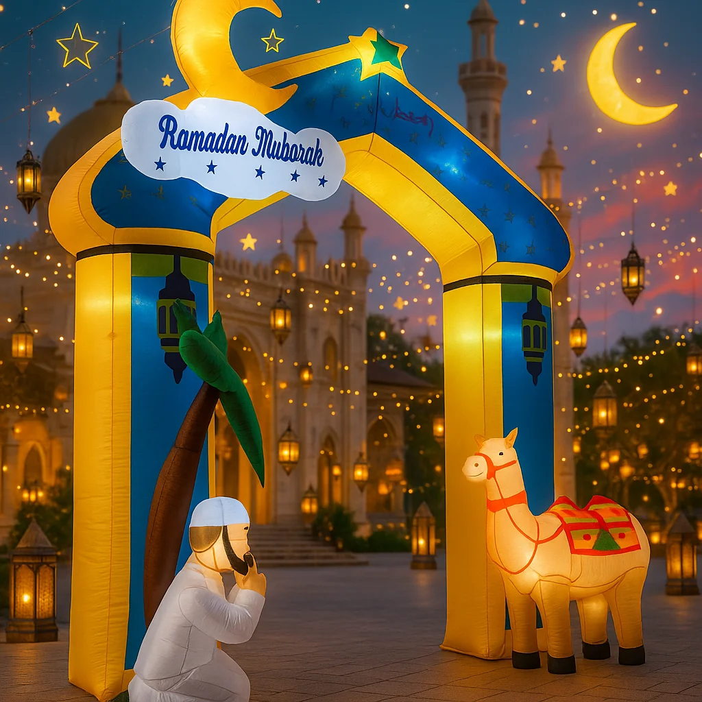 ซุ้มประตูเป่าลมตกแต่งเทศกาลอีดและรอมฎอนสำหรับชาวมุสลิม ขนาด 3.1 เมตร/10 ฟุต ของตกแต่งสวนแบบ DIY พร้อมไฟ LED ของขวัญสำหรับเทศกาล