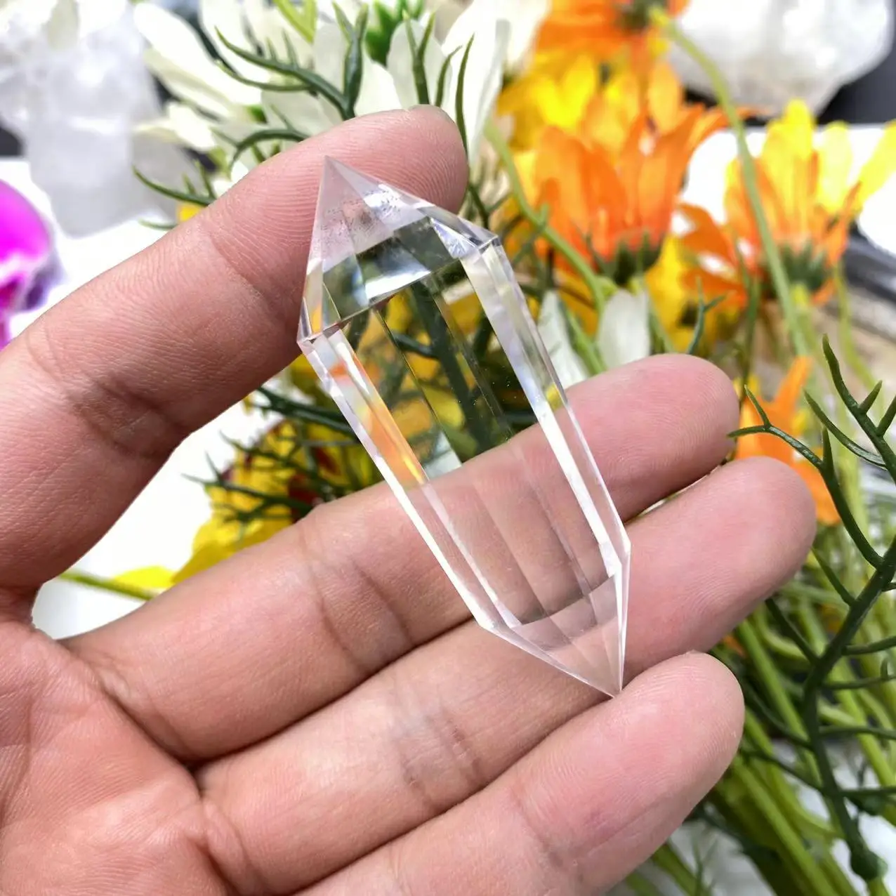 Natural Tibet Himalayan High Altitude Clear Crystal Quartz 12Sided Facet Vogel Style Double Termination Wand Point Reiki Healing