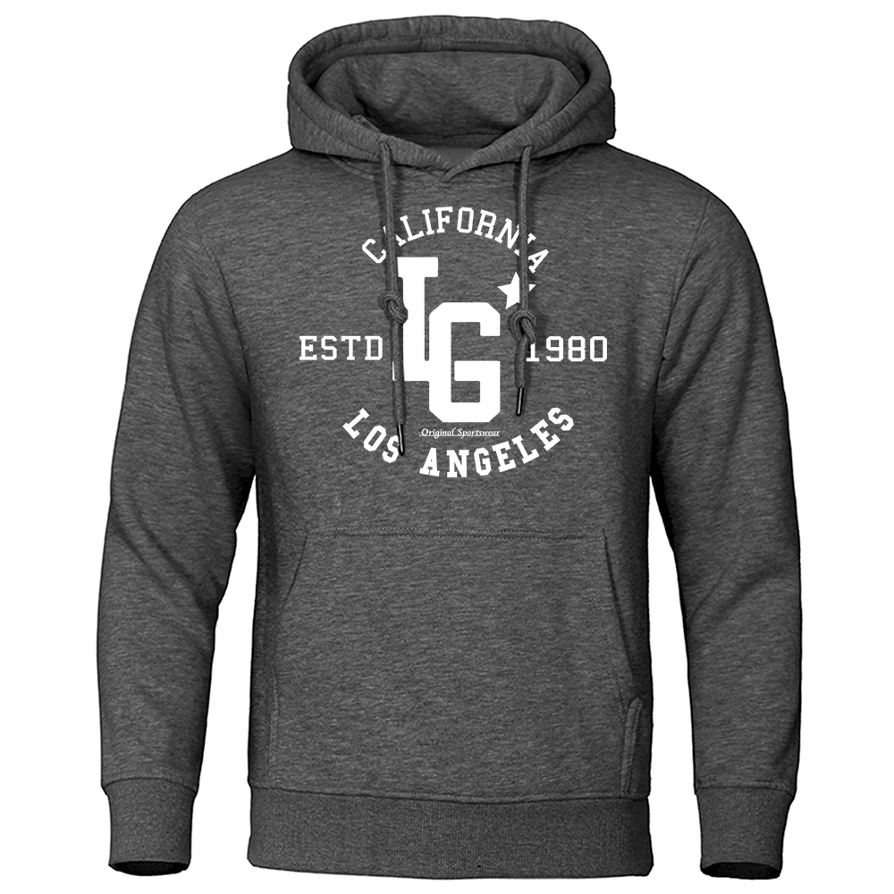 Los Angeles California Estd 1980 Printing Sweatshirt Mens Hip Hop Street Hoodie Oversized Loose Sportswears Casual Fleece Hoody