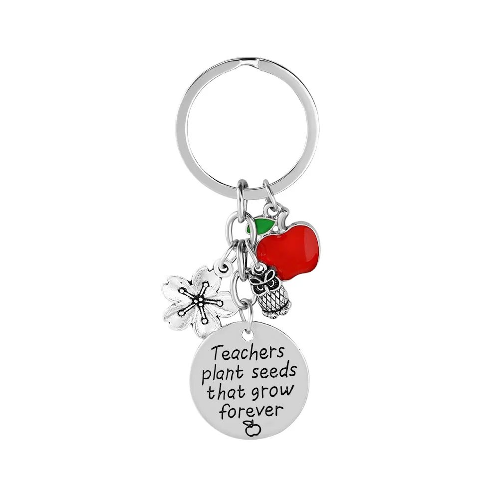 Love Inspire Teach Keychain Stainless Steel Engraved A Great Teacher Red Apple Car Key Chain Bag Pendant Teachers' Day Gift