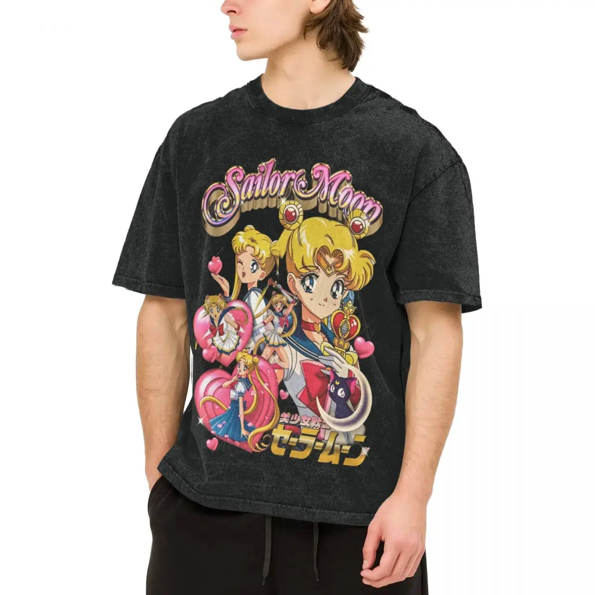 Sailors Moons Vintage Washed T Shirt Men Women 100% Cotton Casual T-Shirt O Neck Anime Tees Short Sleeve Clothes Plus Size