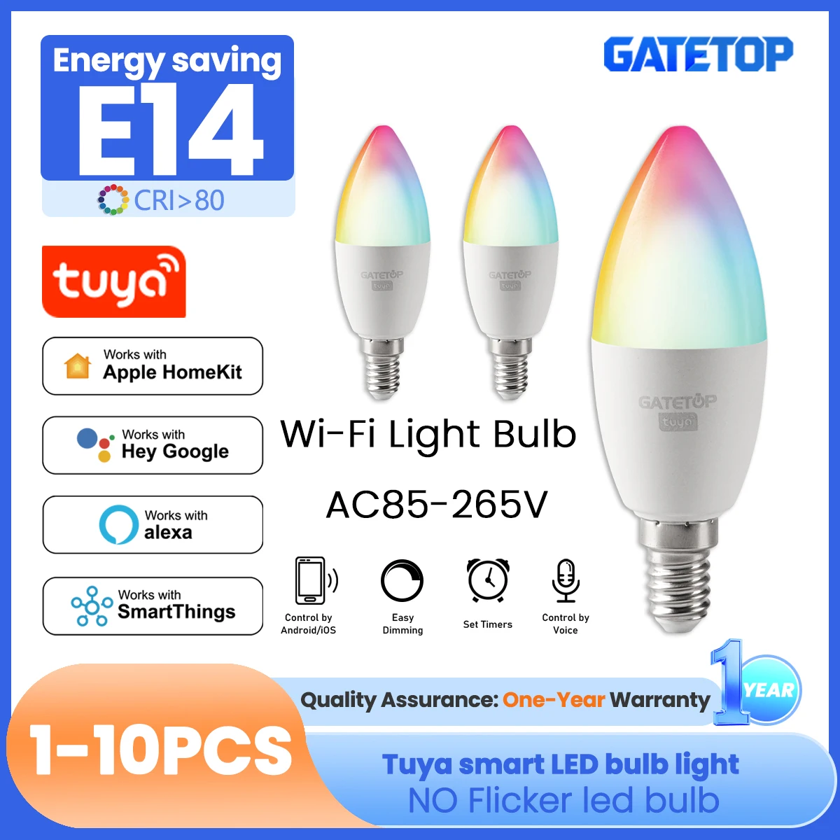 1-10PCS LED Candela Tuya Lampadina WiFi E14 Smart RGB CW AC 85-265V 6W Lampada a LED C37 Lampadine App Controllo vocale Supporto Alexa Google Home