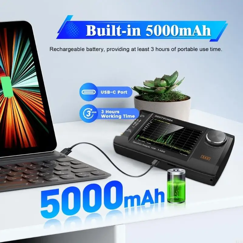 Máy phân tích quang phổ cầm tay R91A SA5 Màn hình IPS LCD 4 inch, Công cụ phân tích tần số đa chức năng 100kHz-5,3GHz 5000mAh có