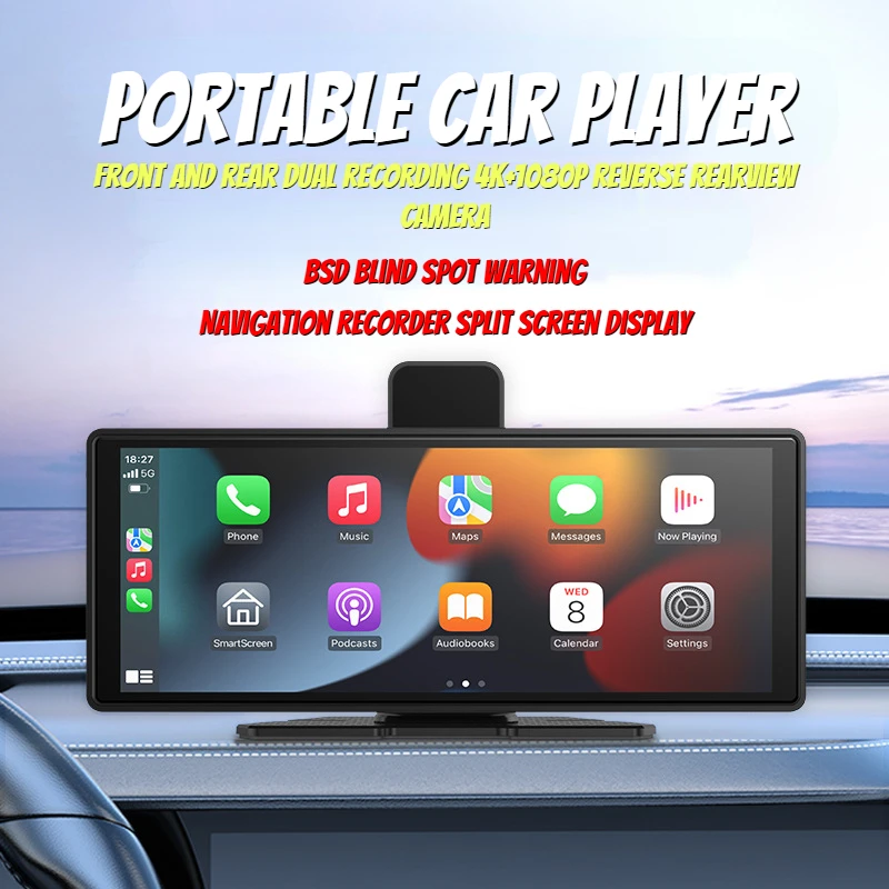 10.26 Inch Portable Wireless Carplay Screen HD Rear Reversing Camera Car Radio DVR MP5 Multimedia Video Player Android Auto