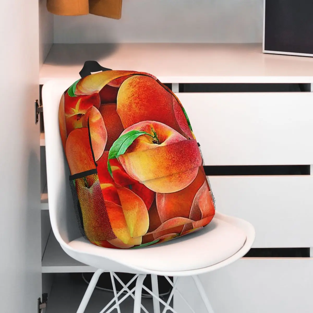 Peach Fruit Pattern Oil Painting Backpack Student BookBag Kids School Bag Laptop Shoulder Bags for Men Women