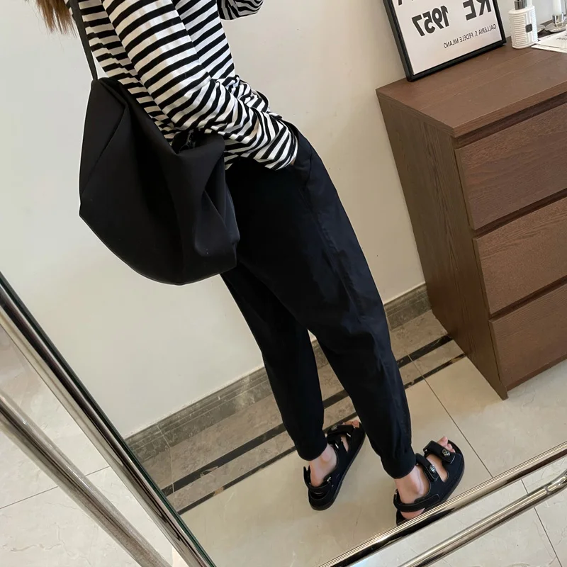 

Брюки для похудения с высокой талией и широкими штанинами, женские, свободного кроя, легкие, эластичные, повседневные, летние, новинка, простой дизайн