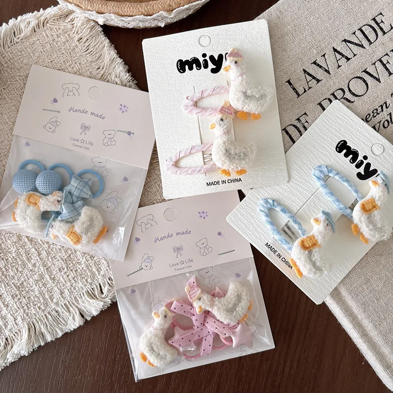 Hair Clips Hair Ties Kids Cartoon Korean Duck Side BB Clip Candy Color Plush Animal Thumb Ring Small Lightweight Gentle Daily