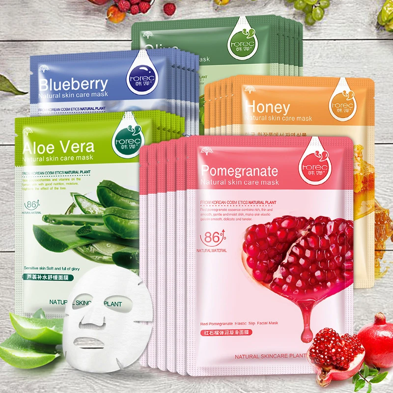 30 Piezas de Mascarillas Faciales de Frutas, Aloe Vera, Arándanos, Granada, Miel, Pepino, Hidratación Profunda, Mascarilla Facial Hidratante para el Cuidado de la Piel