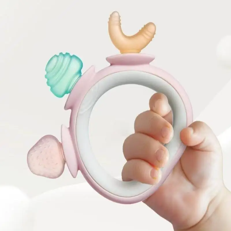 Mordedor de silicone seguro para alimentos, brinquedo sensorial para bebês, auxiliares de dentição inspirados em animais para crianças, acessórios de conforto, 1 peça