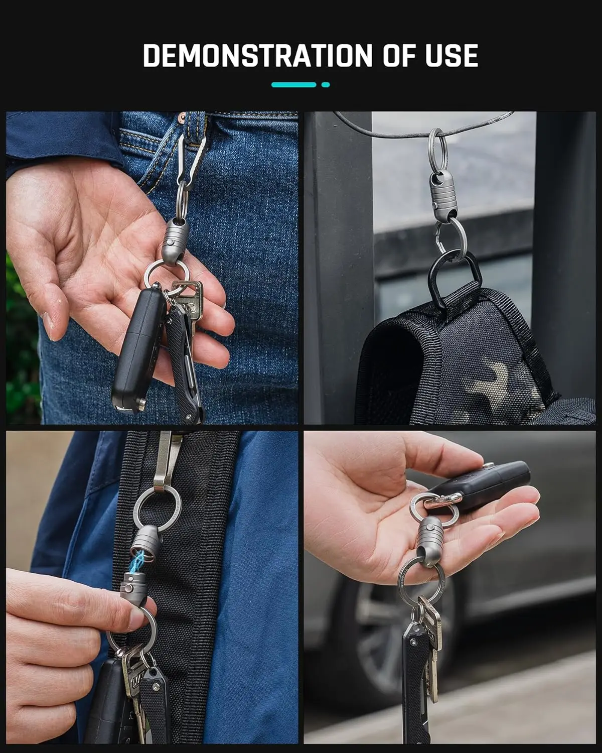 TISUR Titanium Quick Release Keychain, Retractable Key Chain Detachable Keychain Clip，Pull Apart Key Rings for Men Women