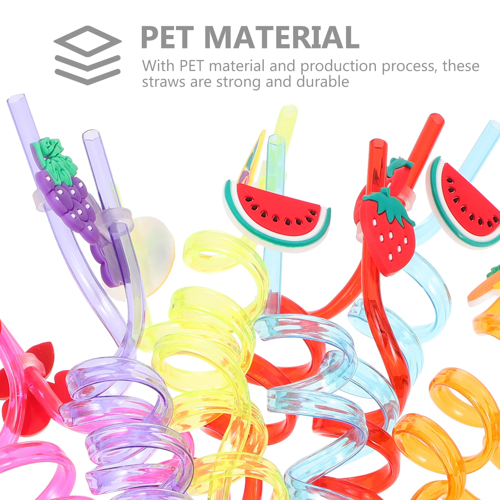 

12Pcs Cartoon Fruit Straws Fun Spiral Shaped Plastic Drinking Straws Ideal for Birthday Party Favors and Restaurant Use