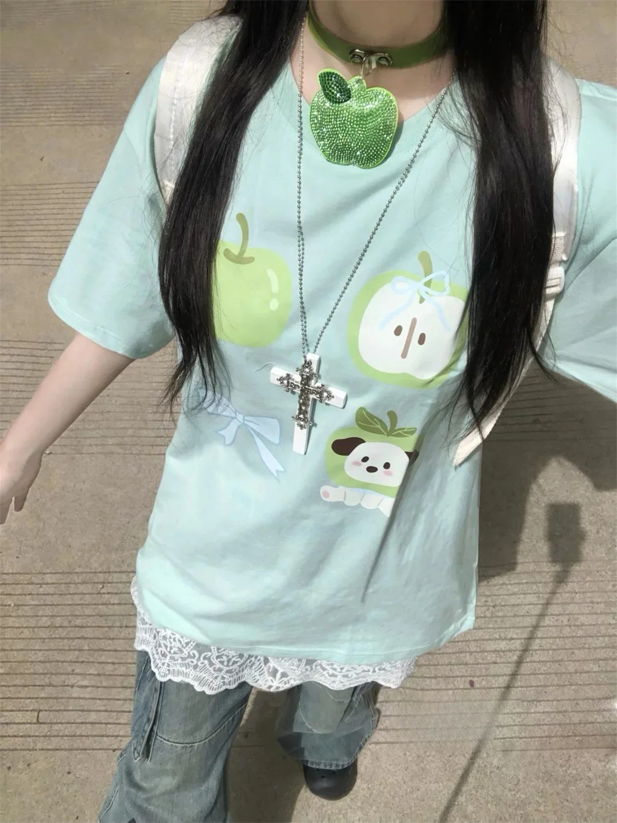 Lässiges All-Match Vintage T-Shirt, Sommer Kawaii Niedliches Cartoon-Print-Shirt, Damenmode, Lässige Japanische Schicke T-Shirts – Detail 3