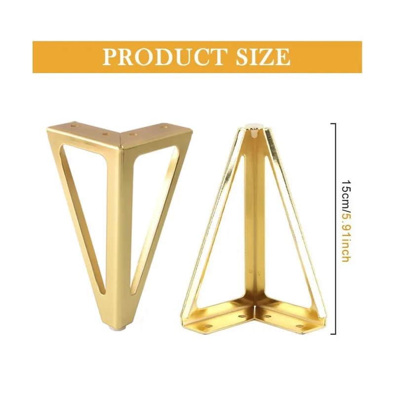 4pcs Golden Metal Furniture Legs Modern Elegant Triangle Design Fit for Sofa, Cabinet, Table, Dresser, Chair - Replacement Legs