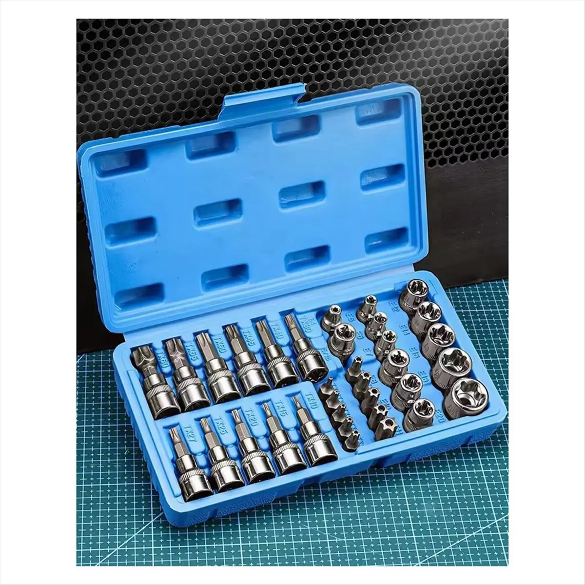 HGHO Professional 34pcs Torx Bit Socket & E-Torx Star Socket Set 1/4