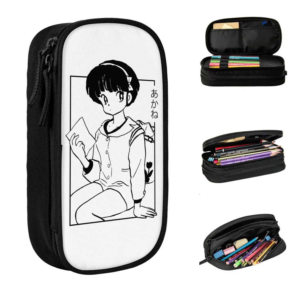 Akane-estuche de lápices de Anime Ranma para niños, bolsas de gran capacidad, suministros escolares, papelería cosmética