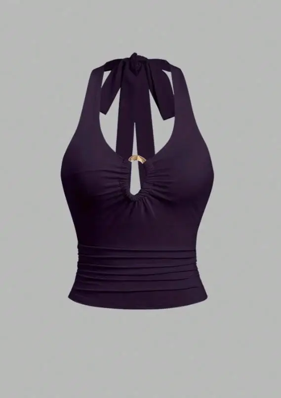 

Sexy Women's Camisole Top Summer Retro Style Y2K Spicy Girl Sexy Metal Ring Decoration Hollow Design Tight Neck Hanging Top
