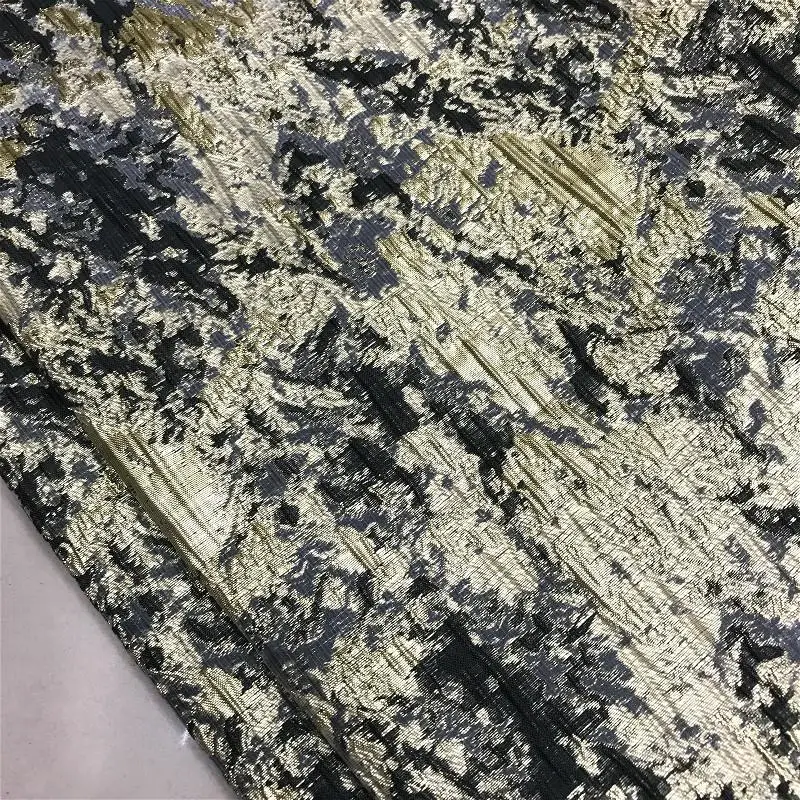 Golden Silk Three-Dimensional Relief Jacquard Fabric Ink Painting Evening Gown Jacket DIY Handmade Clothing Fabric Dress