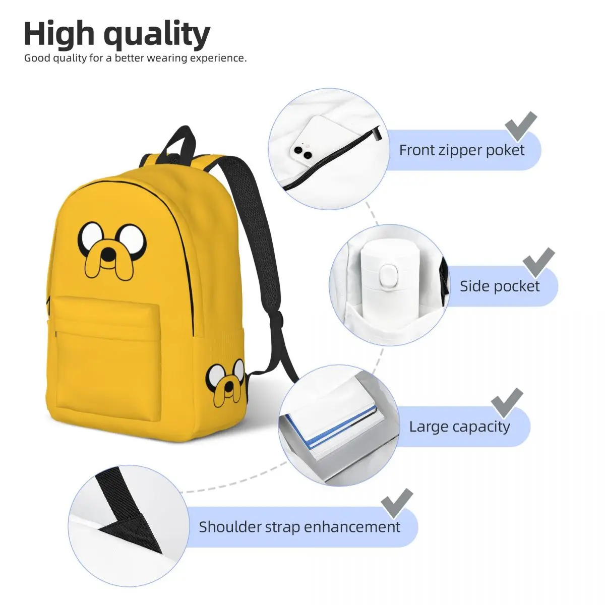 Adventure Time Jake The Dog für Mädchen und Jungen, großer Studentenrucksack, leichter, wasserdichter Rucksack