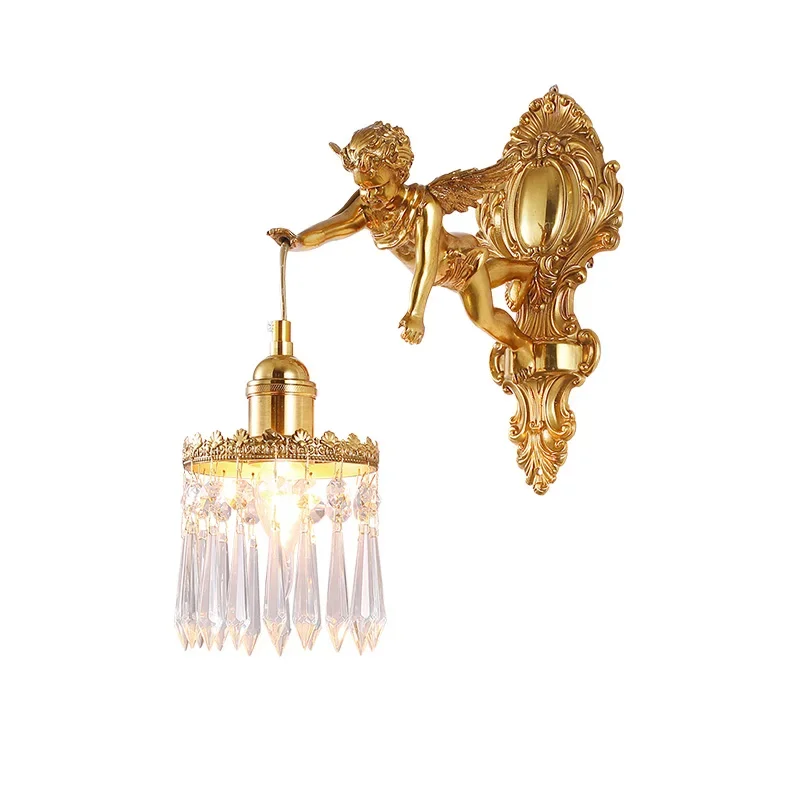 French Gold Wings Angel Single Wall Sconce Copper Brass Casting Lost Wax Handmade Brass Antique Cherub Wall Sconce