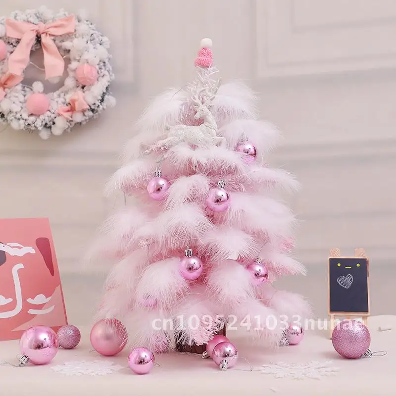

Pink Christmas Tree Package 45cm Mini Christmas Tree Feather Girl Heart DIY Christmas Tree Package