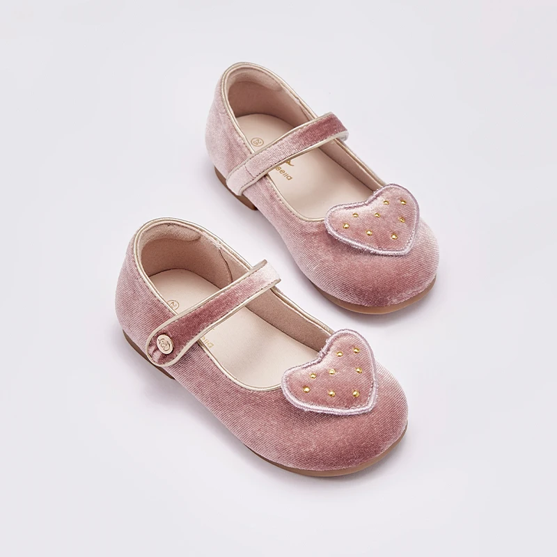 Dave Bella Kids Leather Shoes For Girls Spring Autumn Heart Princess Shoes Baby Children Pink Flats Leatehr Shoes DB3241488