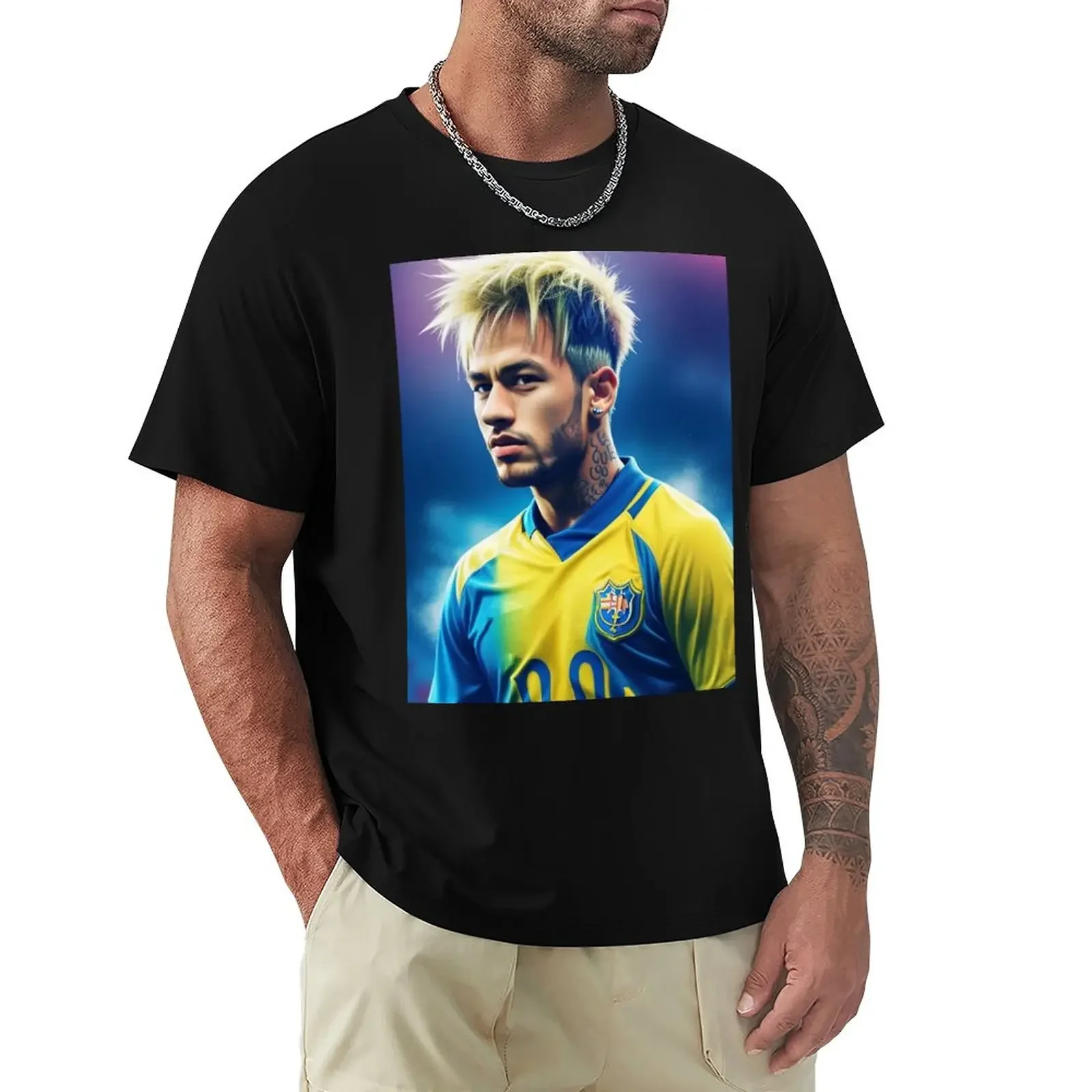 Top Quality Graphic Vintage Move Travel Eur Size Neymar And Jr Brazil Celebrate Soccer Striker 53  Top Tee