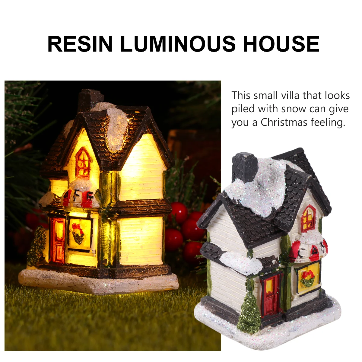 Christmas Party Decoration Resin Glow Small House Micro Landscape Decorations Gifts Xmas Ornament LED Light Outdoor Villa Craft