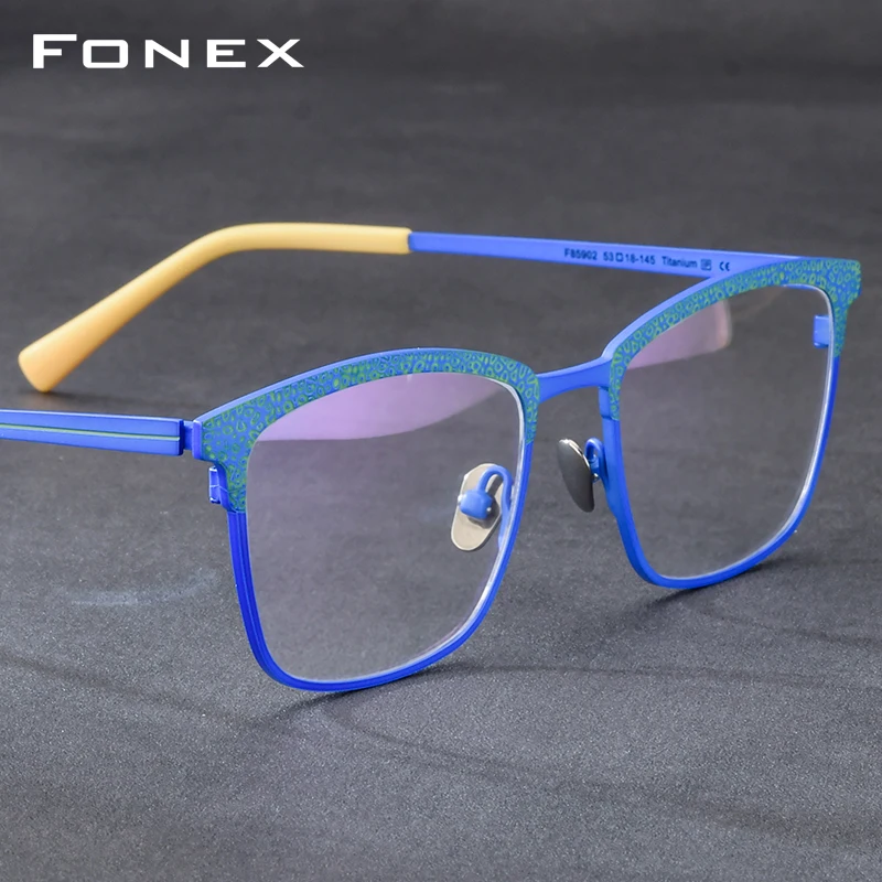 FONEX Pure Titanium Eyeglasses Frame Men 2025 New Brand Design Square Glasses Japanese High-end Quality Ultralight Eyewear 902