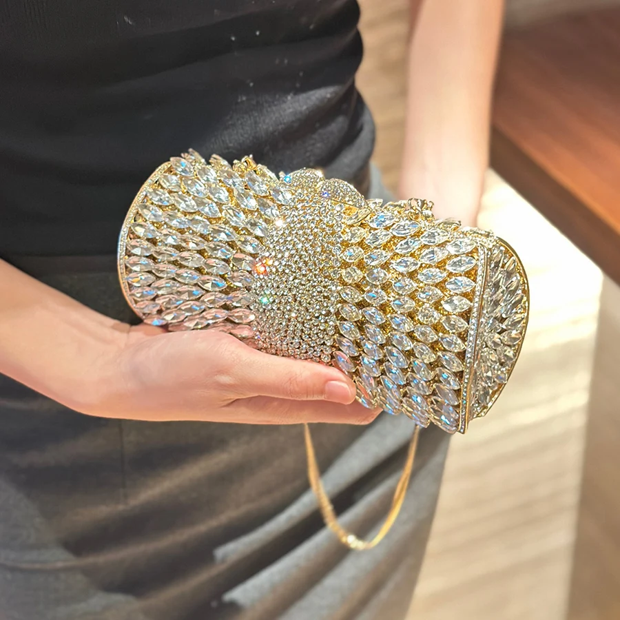 

Crystal Evening Bag Gold Diamond Women Wedding Purse Lady Rhinestone Clutches Party Dinner Handbags Luxury Box Oval Chains Bags