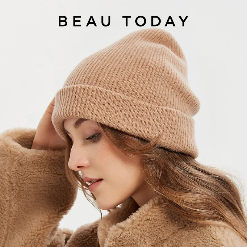 BEAUTODAY Knitted Beanie Women Sheep Wool Solid Color Soft Warm Casual Street 2023 Trendy Ladies Hats Present Handmade 96513