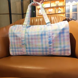 Nylon Travel Handbag Rainbow Gingham Duffle Bags Large Fitness Yoga HandbagBags Custom Logo Woman Nylon Duffle Bags Gift