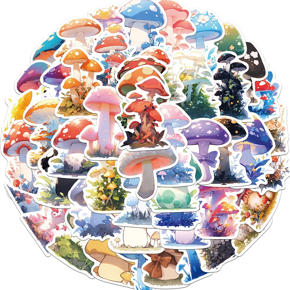 50PCS New Cartoon Colorful Mushroom Stickers Bags Mobile Phone Laptop Bicycle DIY Waterproof Decorative Stickers