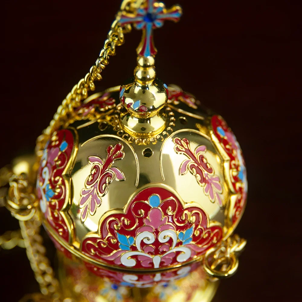 HTISOK Ostorthodoxer Kirchen-Weihrauchbrenner, Goldener Hängender Weihrauchbrenner mit Großem Rauchloch für Kirchen – Detail 3