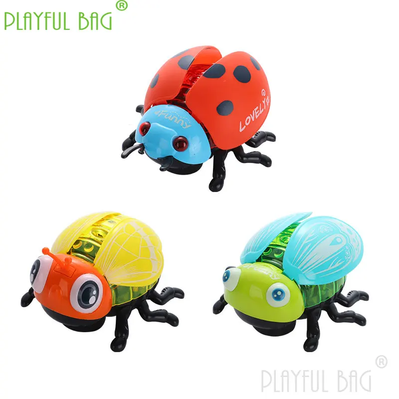 Electric Toys Children's Glowing Leash Pulling Seven Star Ladybug Walking Insect Beetle Light Music Boys Girls Fun Gift VG103