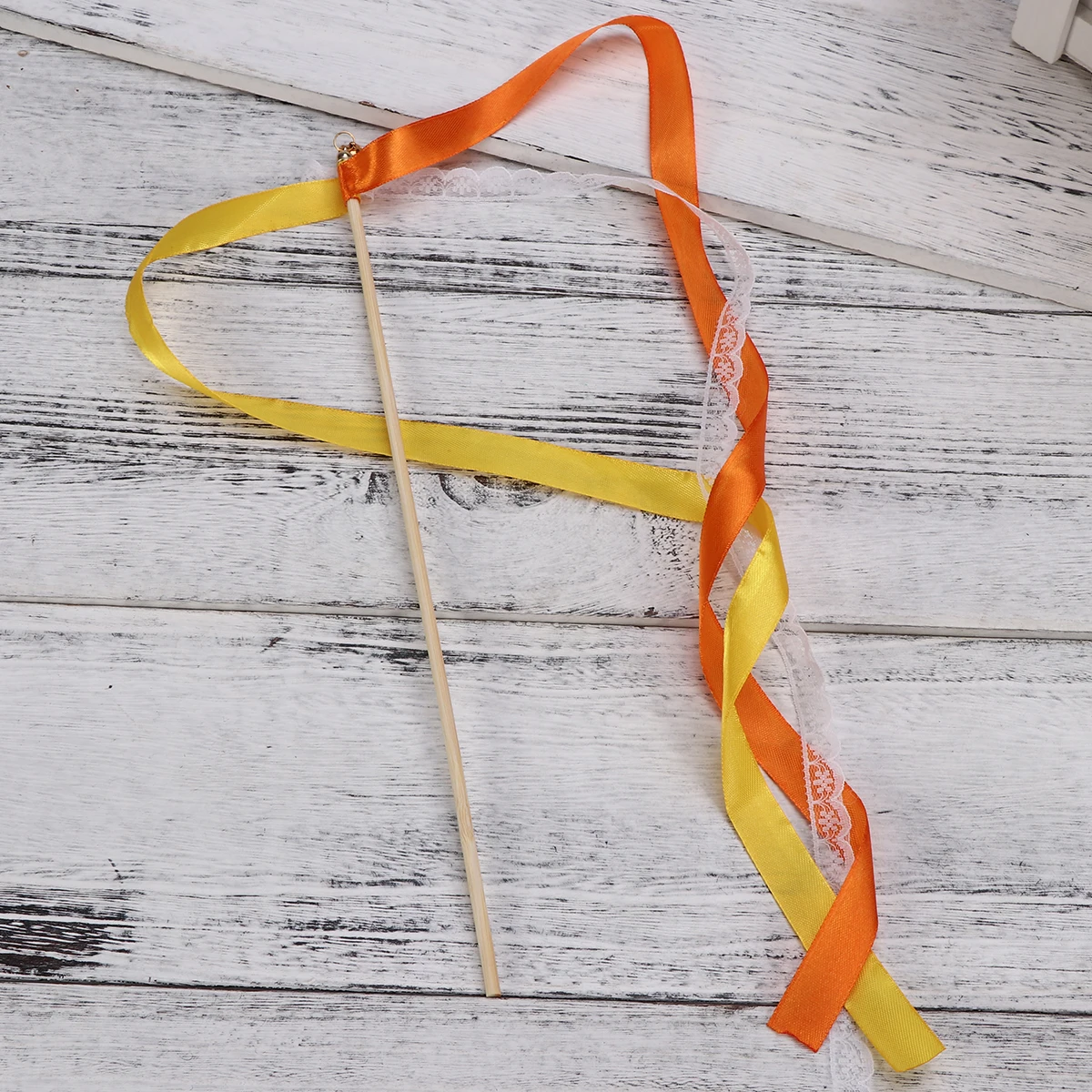 

10pcs Fairy Wands Wedding Ribbon Streamer Bells Party Favors Orange Bridal Ceremony Reception Stage Event Decorations Cheer