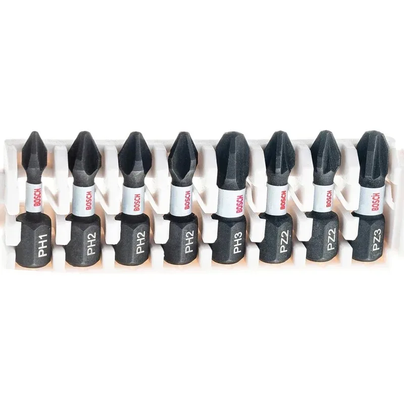 BOSCH 2608522323 PH1 PH2 PH3 PZ2 PZ3 Juego de puntas de destornillador de 25 mm Juego de 8 piezas Juego de cabezales de destornillador cruzado Accesorios de herramientas eléctricas