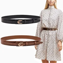 Stylish Oval Buckle Belts Classic Solid Color PU Leather Waistband Elegant Coat Dress Belt Women