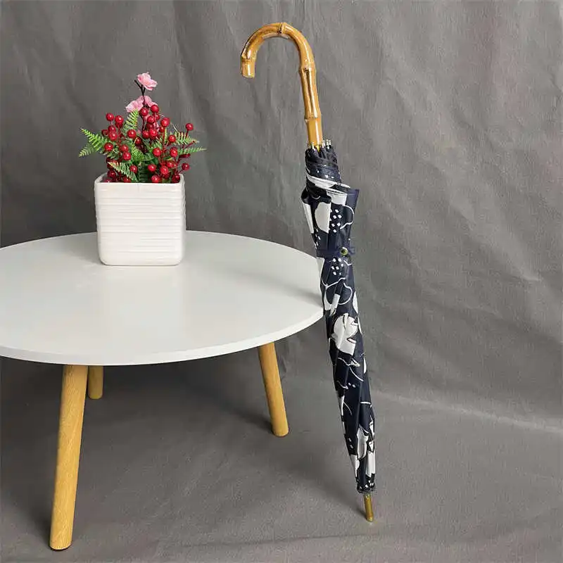 長い柄のブラグルー日焼け止め防水uvカット傘-竹製の傘の柄-高級な学生向け