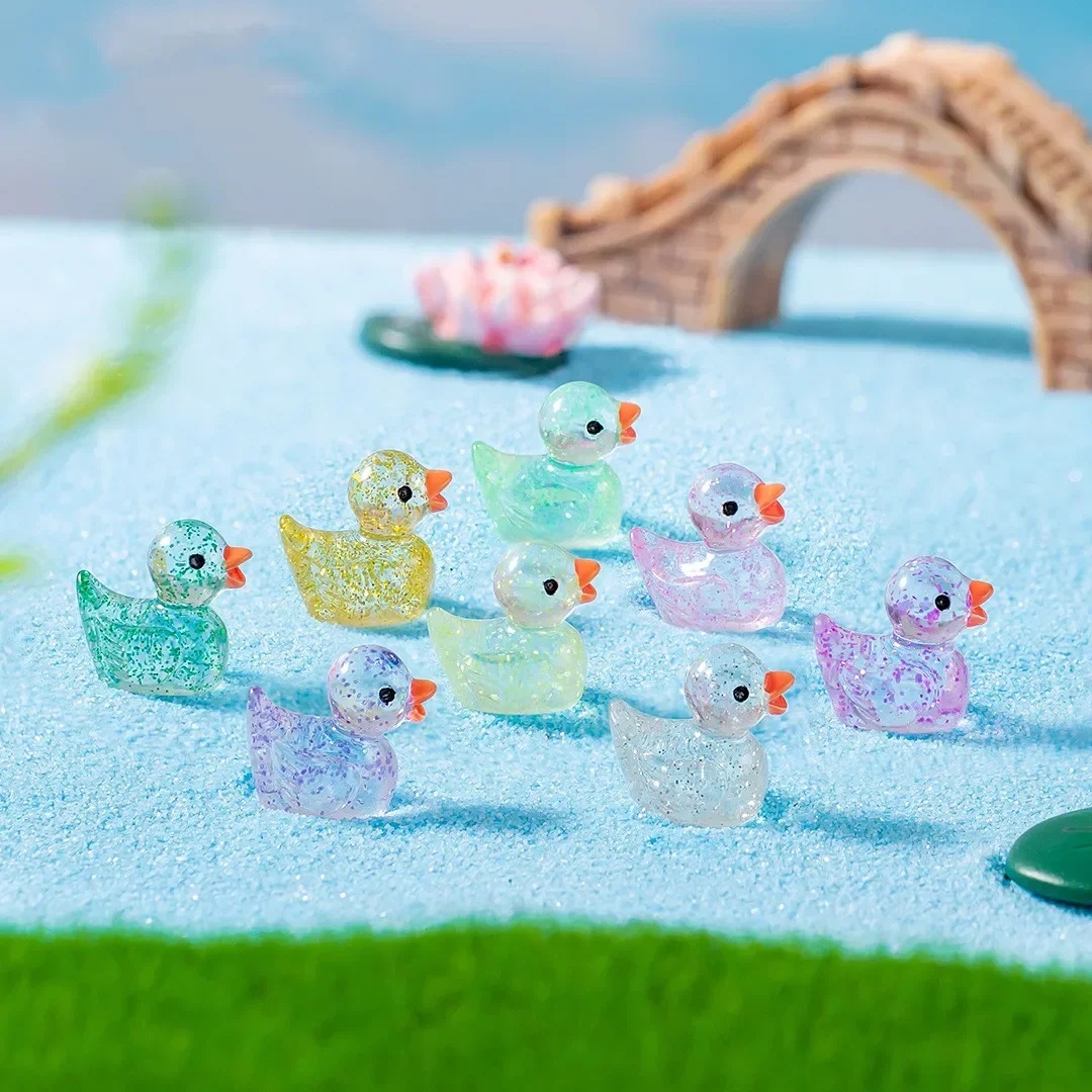 50PCS Mini Ducks Sequin Miniature Duck Resin Desk Decoration Cute Figurines Fairy Garden Accessories Home Decor DIY Doll House