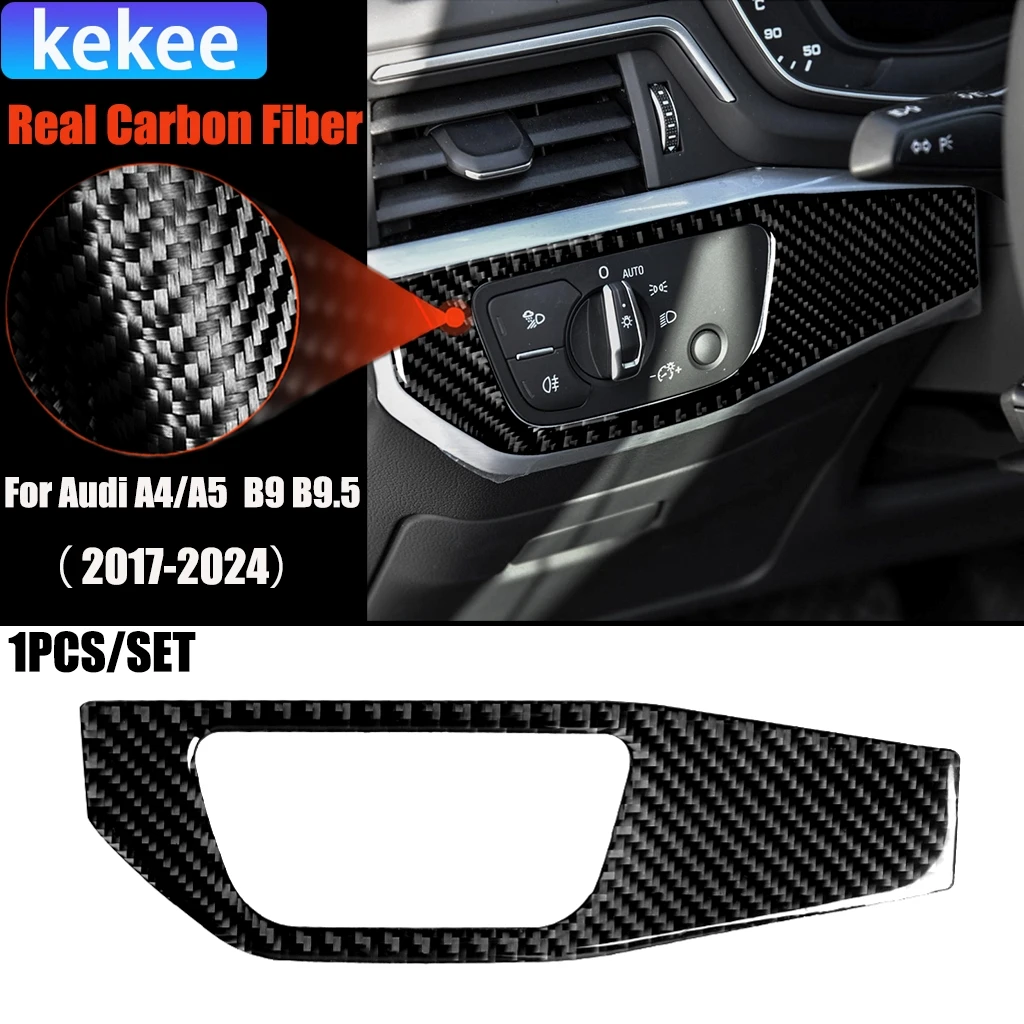 

Carbon Fiber Car Accessories Headlight Switch Modified Interior Trim Cover Soft Sticker For Audi A4/A5 RS4 S4 B9 B9.5 2017-2024