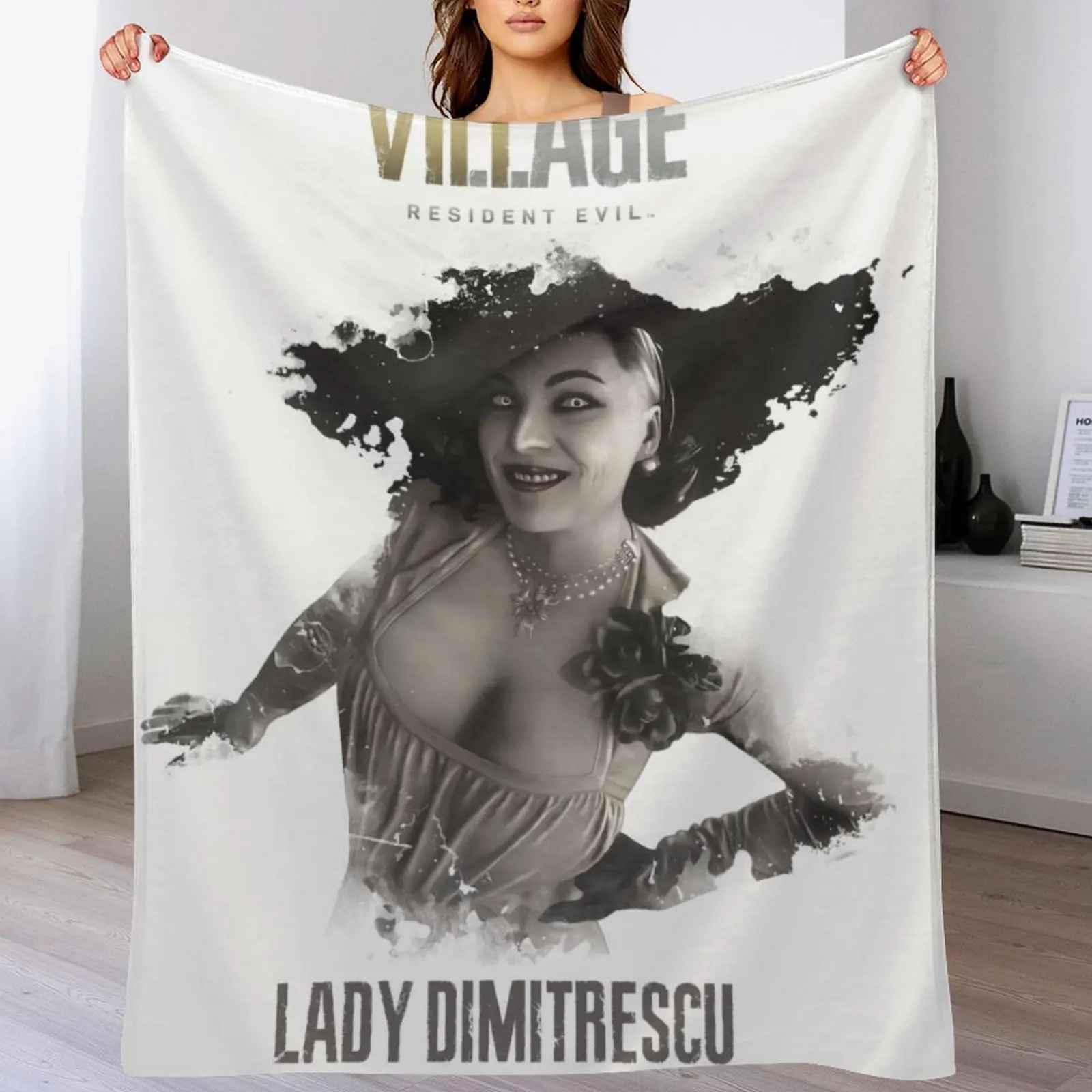 

Lady Dimitrescu RE8 VILLAGE Throw Blanket Shaggy anime Multi-Purpose Weighted Blankets
